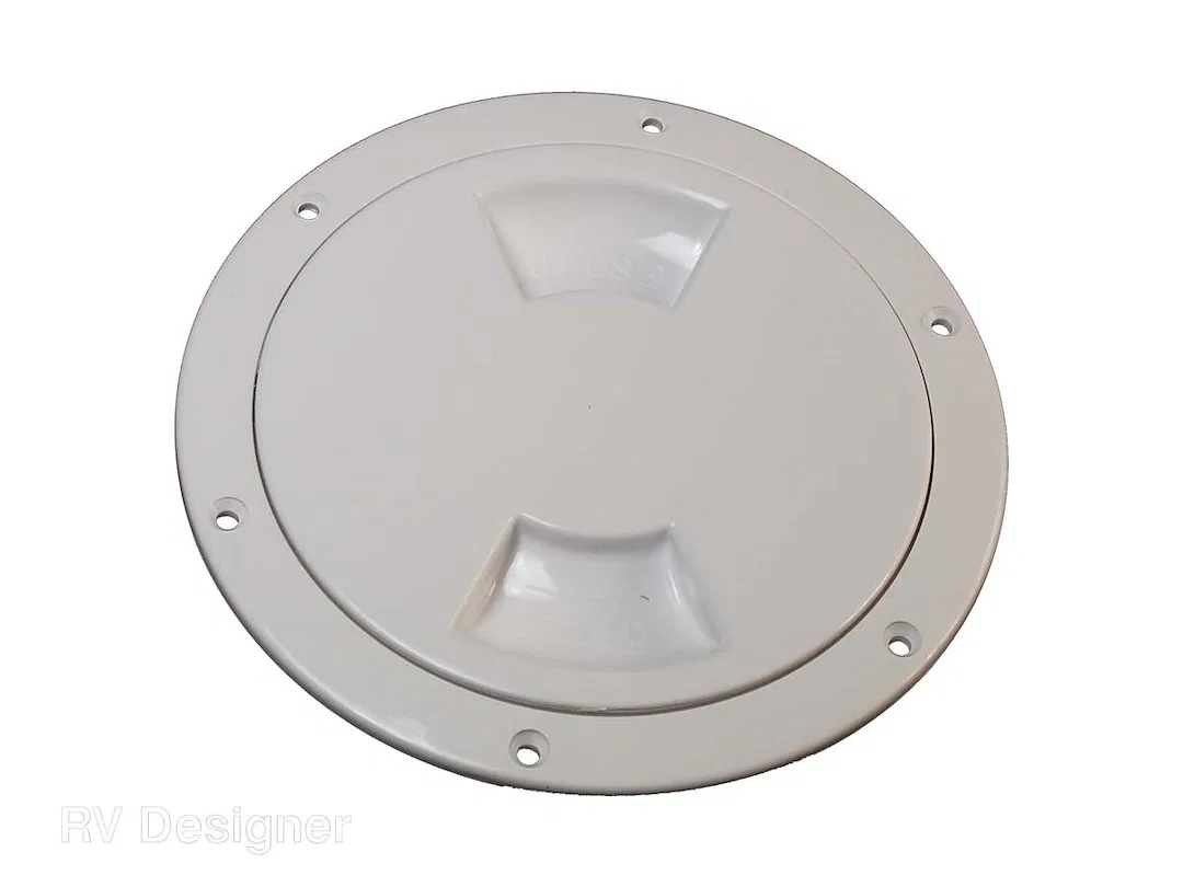 E575 – RV DESIGNER Electrical Cord Hatch, 5 Inch Inside Diameter 6-3/4 Inch Outside Diameter 5-1/2 Inch Door Diameter...